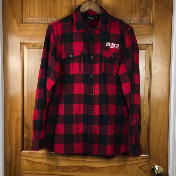 burnside Other - Busch Beer Mens M Buffalo Plaid Flannel Shirt Button Up Lumberjack Americana‎